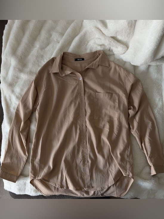 Miss Lola Tops - Miss Lola Soft Taupe Oversized Blouse